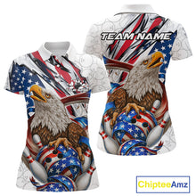 Load image into Gallery viewer, Custom Patriotic US Flag Eagle Bowling Women Shirt, USA Bowling Team League Shirt IPHW10163