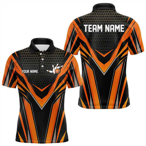 Custom Black And Orange Bowling Jerseys For Men, Bowling Team Uniform Polo Shirts IPHW8249