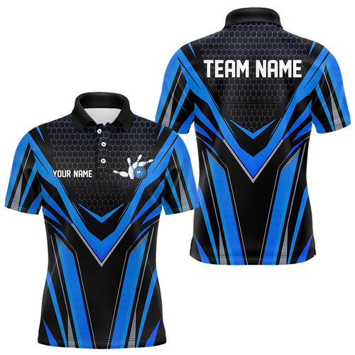 Custom Black And Blue Bowling Jerseys For Men, Bowling Team Uniform Polo Shirts IPHW8250