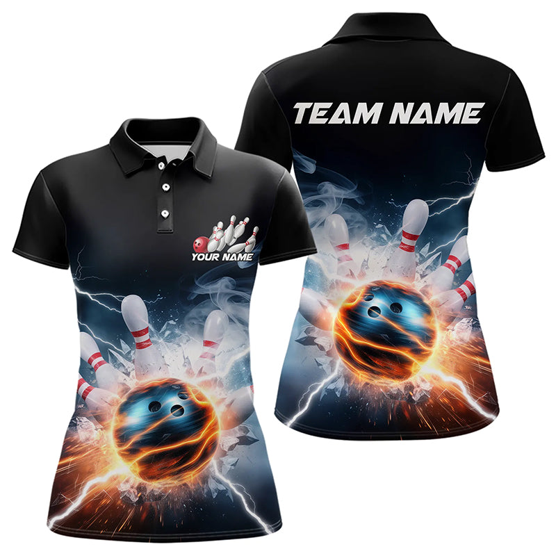 Thunder Lightning Water And Fire Custom Bowling Polo Shirts For Women, Bowling League Shirts IPHW8252