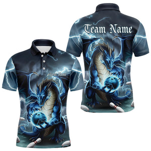 Blue Thunder Lightning Custom Dragon Bowling Polo Shirts For Men, Bowling Team Uniform IPHW8253