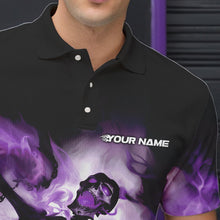 Load image into Gallery viewer, Custom Black And Purple Flame Skeleton Bowling Polo Shirts For Men, Skull Bowling Team Shirt IPHW8464