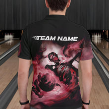 Load image into Gallery viewer, Custom Black And Red Flame Skeleton Bowling Polo Shirts For Men, Skull Bowling Team Shirt IPHW8465