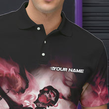 Load image into Gallery viewer, Custom Black And Red Flame Skeleton Bowling Polo Shirts For Men, Skull Bowling Team Shirt IPHW8465