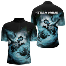 Load image into Gallery viewer, Custom Black And Blue Flame Skeleton Bowling Quarter-Zip Shirts For Men, Skull Bowling Team Shirt IPHW8466