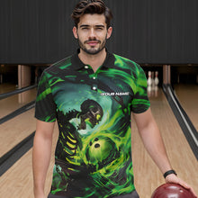 Load image into Gallery viewer, Custom Green Flame Skull Bowling Polo Shirts For Men, Bowling Tournament Bowling Team Shirt IPHW8467