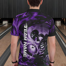 Load image into Gallery viewer, Custom Purple Flame Skull Bowling Polo Shirts For Men, Bowling Tournament Bowling Team Shirt IPHW8468