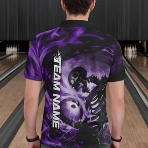 Custom Purple Flame Skull Bowling Polo Shirts For Men, Bowling Tournament Bowling Team Shirt IPHW8468