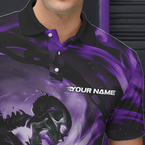 Custom Purple Flame Skull Bowling Polo Shirts For Men, Bowling Tournament Bowling Team Shirt IPHW8468