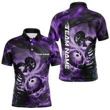 Load image into Gallery viewer, Custom Purple Flame Skull Bowling Polo Shirts For Men, Bowling Tournament Bowling Team Shirt IPHW8468