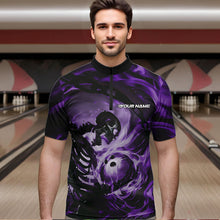 Load image into Gallery viewer, Custom Purple Flame Skull Bowling Quarter-Zip Shirts For Men, Bowling Tournament Bowling Team Shirt IPHW8468