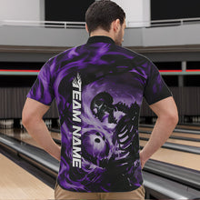 Load image into Gallery viewer, Custom Purple Flame Skull Bowling Quarter-Zip Shirts For Men, Bowling Tournament Bowling Team Shirt IPHW8468