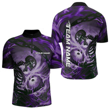 Load image into Gallery viewer, Custom Purple Flame Skull Bowling Quarter-Zip Shirts For Men, Bowling Tournament Bowling Team Shirt IPHW8468