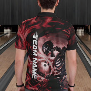 Custom Red Flame Skull Bowling Polo Shirts For Men, Bowling Tournament Bowling Team Shirt IPHW8469