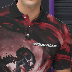 Custom Red Flame Skull Bowling Polo Shirts For Men, Bowling Tournament Bowling Team Shirt IPHW8469