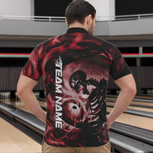 Load image into Gallery viewer, Custom Red Flame Skull Bowling Quarter-Zip Shirts For Men, Bowling Tournament Bowling Team Shirt IPHW8469