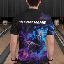 Load image into Gallery viewer, Custom Blue And Purple Flame Skull Bowling Polo Shirts For Men, Fire Bowling Team Shirts IPHW8473