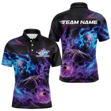 Load image into Gallery viewer, Custom Blue And Purple Flame Skull Bowling Polo Shirts For Men, Fire Bowling Team Shirts IPHW8473