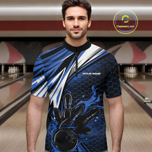 Load image into Gallery viewer, Custom Blue Flame Bowling Jerseys For Men, Hexagon Bowling Team Tournament Shirt IPHW10557
