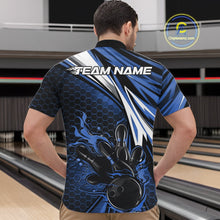Load image into Gallery viewer, Custom Blue Flame Bowling Jerseys For Men, Hexagon Bowling Team Tournament Shirt IPHW10557