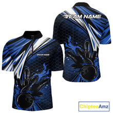 Load image into Gallery viewer, Custom Blue Flame Bowling Jerseys For Men, Hexagon Bowling Team Tournament Shirt IPHW10557