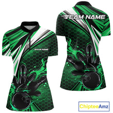 Load image into Gallery viewer, Custom Green Flame Bowling Jerseys For Women, Hexagon Bowling Team Tournament Shirt IPHW10558