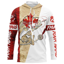 Load image into Gallery viewer, Canadian Flag Cuswom Walleye Long Sleeve Fishing Shirts, Vintage Canada Flag Walleye Fishing Jerseys IPHW6197