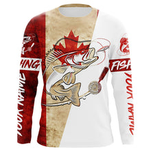 Load image into Gallery viewer, Canadian Flag Cuswom Walleye Long Sleeve Fishing Shirts, Vintage Canada Flag Walleye Fishing Jerseys IPHW6197