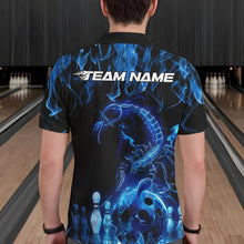 Load image into Gallery viewer, Custom Black And Blue Flame Scorpio Zodiac Bowling Men Polo Shirts, Scorpion Bowler Outfit IPHW8972