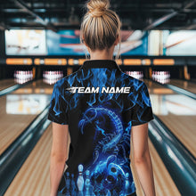 Load image into Gallery viewer, Custom Black Blue Flame Scorpion Zodiac Bowling Women Quarter-Zip Shirt Bowler Outfit IPHW8972