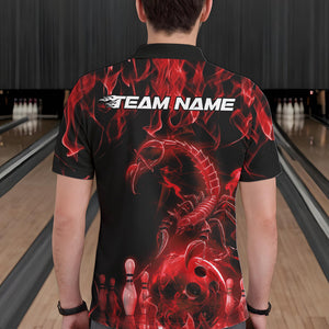 Custom Black And Red Flame Scorpio Zodiac Bowling Men Polo Shirts, Scorpion Bowler Outfit IPHW8973