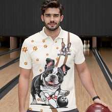 Load image into Gallery viewer, Custom Funny French Bulldog Bowling Men Polo Shirts, Dog Paw Print Bowler Outfit IPHW8975