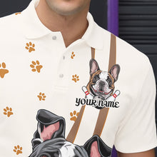 Load image into Gallery viewer, Custom Funny French Bulldog Bowling Men Polo Shirts, Dog Paw Print Bowler Outfit IPHW8975