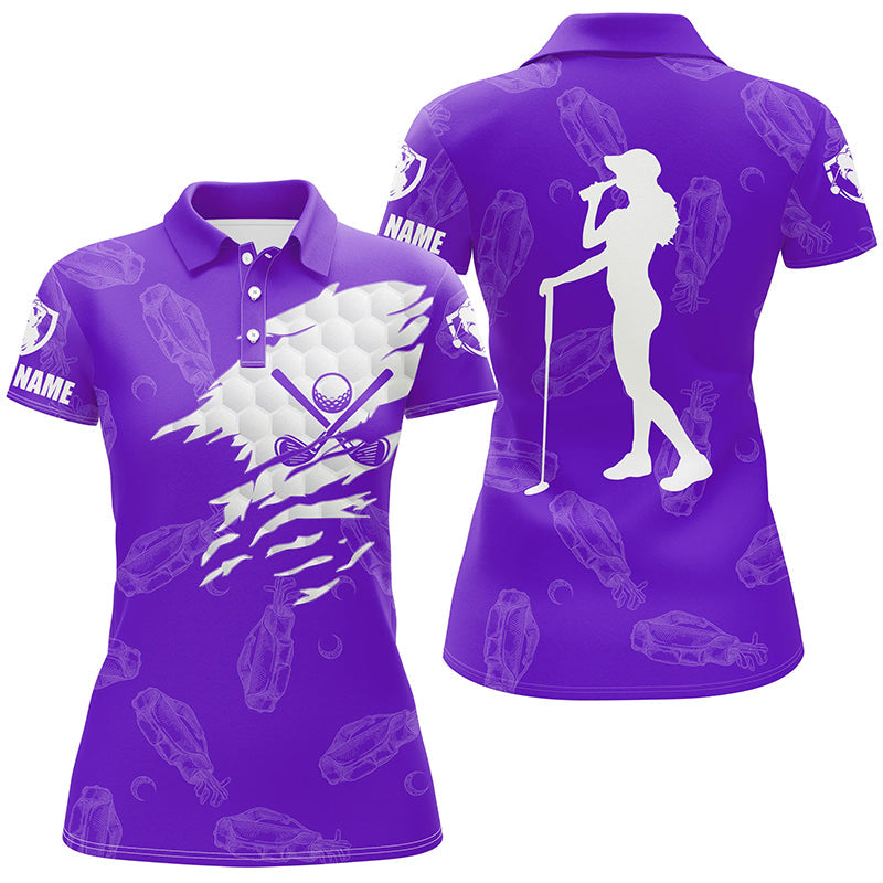 Womens golf polo shirts custom name golf clubs pattern shirt for ladies | Purple NQS7536