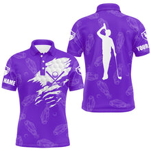 Load image into Gallery viewer, Mens golf polo shirt custom name golf clubs pattern shirt | Purple NQS7536