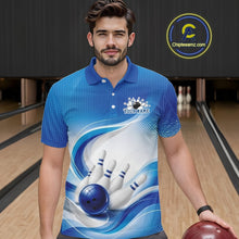 Load image into Gallery viewer, Custom Bowling Tournament Polo Shirts For Men, Bowling League Team Shirt | Blue IPHW11371