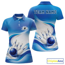 Load image into Gallery viewer, Custom Bowling Tournament Polo Shirts For Women, Bowling League Team Shirt | Blue IPHW11371