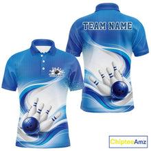 Load image into Gallery viewer, Custom Bowling Tournament Polo Shirts For Men, Bowling League Team Shirt | Blue IPHW11371