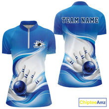 Load image into Gallery viewer, Custom Bowling Tournament Quarter-Zip Shirts For Women, Bowling League Team Shirt | Blue IPHW11371