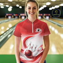 Load image into Gallery viewer, Custom Bowling Tournament Quarter-Zip Shirts For Women, Bowling League Team Shirt | Red IPHW11372