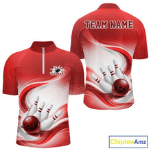 Load image into Gallery viewer, Custom Bowling Tournament Quarter-Zip Shirts For Men, Bowling League Team Shirt | Red IPHW11372