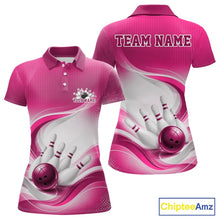 Load image into Gallery viewer, Custom Bowling Tournament Polo Shirts For Women, Bowling League Team Shirt | Pink IPHW11374