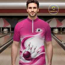 Load image into Gallery viewer, Custom Bowling Tournament Quarter-Zip Shirts For Men, Bowling League Team Shirt | Pink IPHW11374
