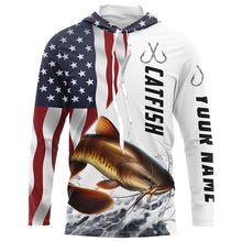 Load image into Gallery viewer, Catfish Fishing Custom Long Sleeve Fishing Shirts, American Flag Patriotic Catfish Fishing Shirt IPHW7017