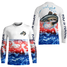 Load image into Gallery viewer, Red White And Blue Tie Dye Background Custom Patriotic Catfish Long Sleeve Fishing Shirts IPHW7019