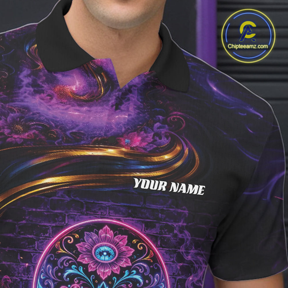 Personalized Purple And Blue Sugar Skull Halloween Bowling Team Men Polo Shirt IPHW11963