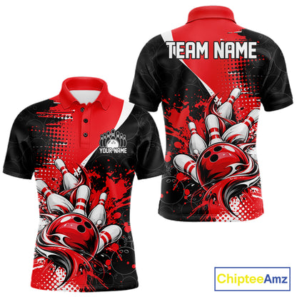 Custom Black And Red Splatter Bowling Jersey Bowling Tournament Men Polo Shirt IPHW12778