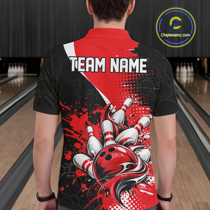 Custom Black And Red Splatter Bowling Jersey Bowling Tournament Men Polo Shirt IPHW12778
