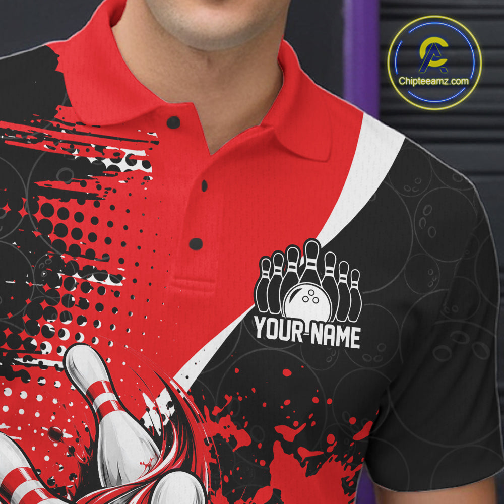 Custom Black And Red Splatter Bowling Jersey Bowling Tournament Men Polo Shirt IPHW12778