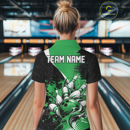 Custom Black Green Splatter Bowling Jersey Bowling Tournament Women Quarter-Zip Shirt IPHW12781